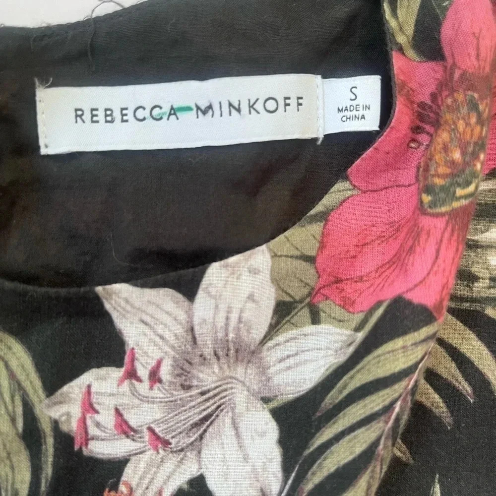 Rebecc Minkoff Black Floral Print Puff Sleeve Smocked Geneva Mini Size S - Picture 8 of 11